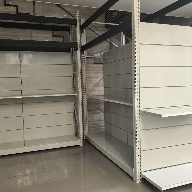 Warehouse-style supermarket shelving