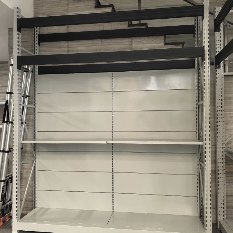 Warehouse-style supermarket shelving