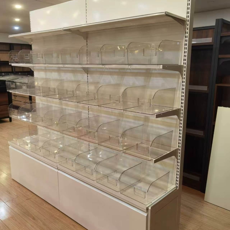 Bulk food display racks for retail stores