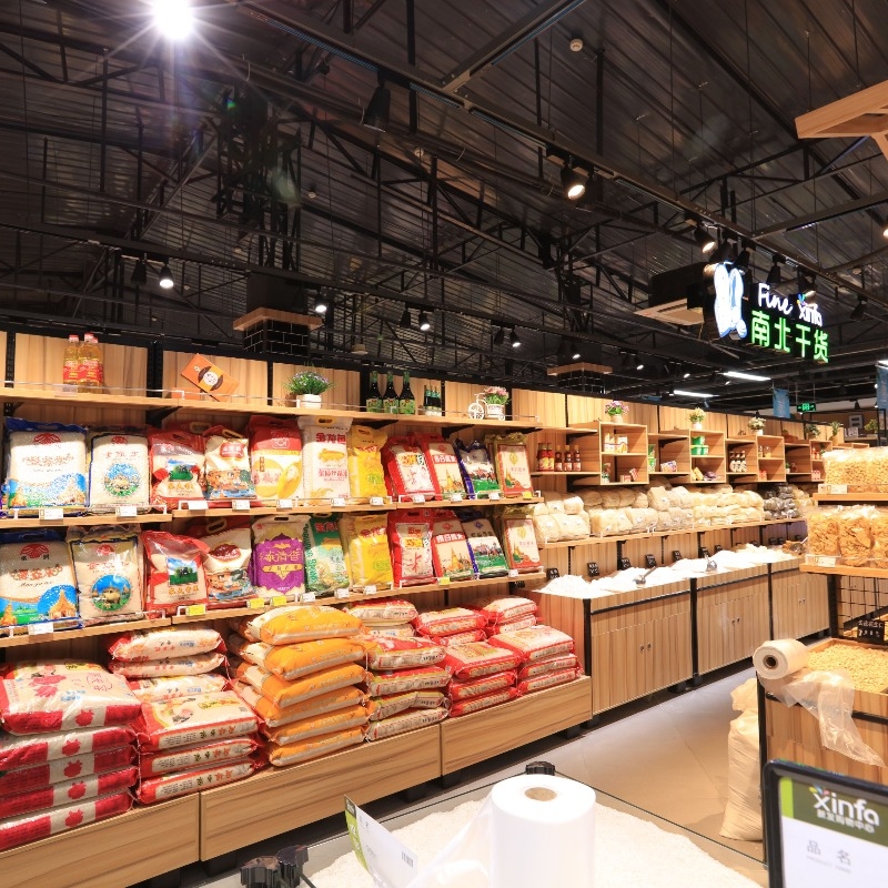 Iron and Wood Rice Display Rack (Commonly Used in Supermarkets)