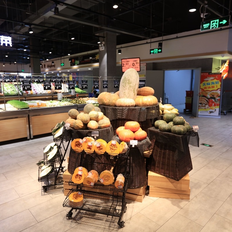 Supermarket Fresh Produce Section – Iron and Wood Fruit & Vegetable Shelving