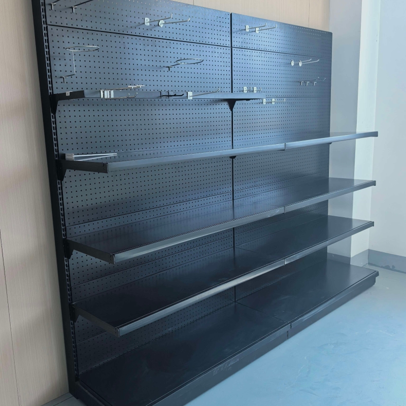 Double-sided shelving, island shelving; compatible with American standards/Lozier specifications.